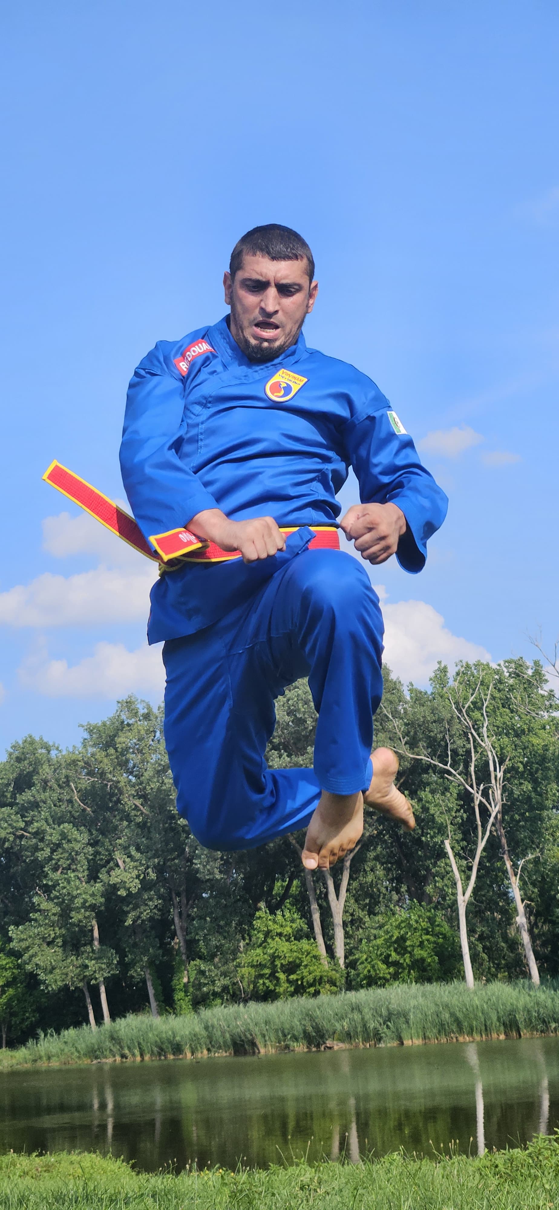 Master Redouane performing flying technique demonstration